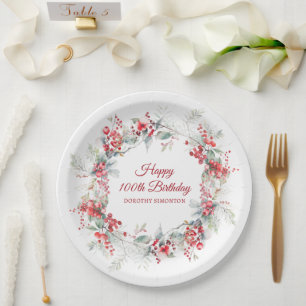 Elegant Winter Berry Botanical 100. Geburtstag Pappteller