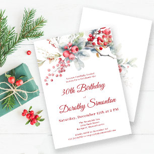 Elegant Winter Berry Botanical 30h Geburtstag Einladung