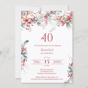 Elegant Winter Berry Botanical 40. Geburtstag Einladung