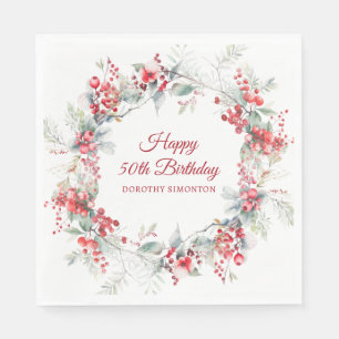 Elegant Winter Berry Botanical 50. Geburtstag Serviette