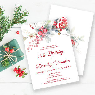 Elegant Winter Berry Botanical 60. Geburtstag Einladung