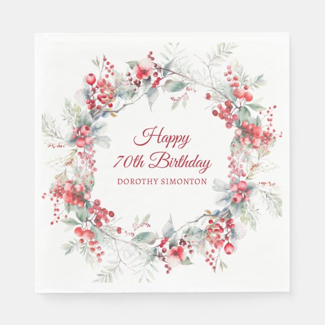 Elegant Winter Berry Botanical 70. Geburtstag Serviette (Vorderseite)