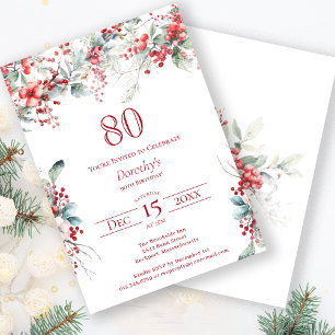 Elegant Winter Berry Botanical 80. Geburtstag Einladung