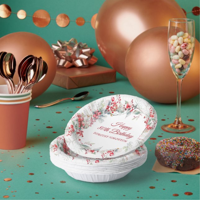 Elegant Winter Berry Botanical 80. Geburtstag Pappteller (Multi)