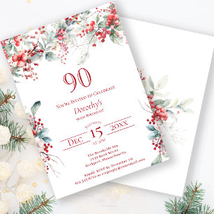 Elegant Winter Berry Botanical 90. Geburtstag Einladung