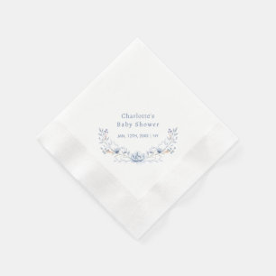 Elegant Winter Blue Floral Wreath Baby Shower Serviette
