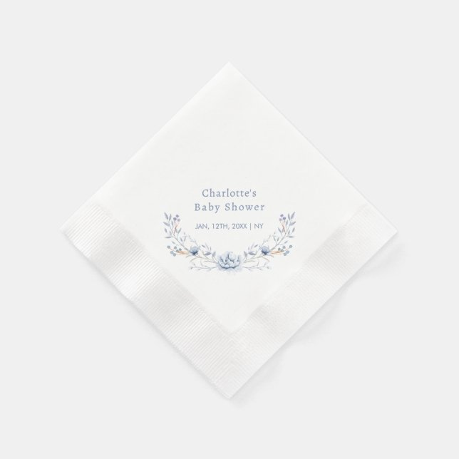 Elegant Winter Blue Floral Wreath Baby Shower Serviette (Ecke)