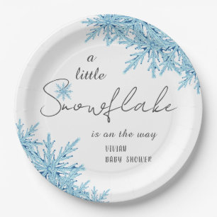Elegant Winter Blue Little Snowflake Baby Dusche Pappteller