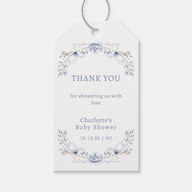 Elegant Winter Blue Wilflower Blumenblütendusche Geschenkanhänger (Vorderseite)