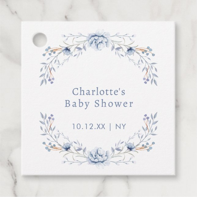 Elegant Winter Blue Wilflower Blumenblütendusche Geschenkanhänger (Vorderseite)