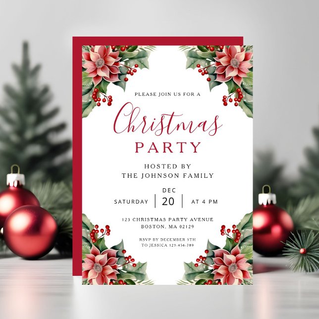 Elegant Winter Botanical Christmas Party  Einladung (Elegant Winter Botanical Christmas Party Invitation)