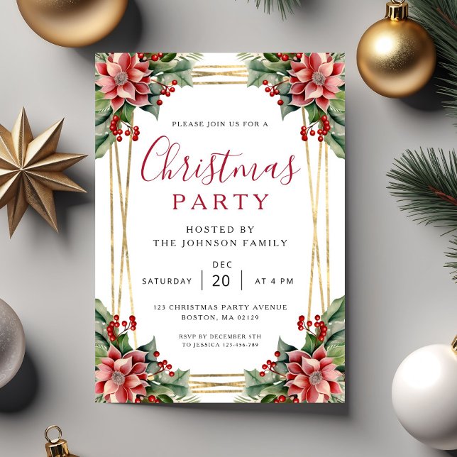 Elegant Winter Botanical Christmas Party  Einladung (Elegant Winter Botanical Christmas Party Invitation)