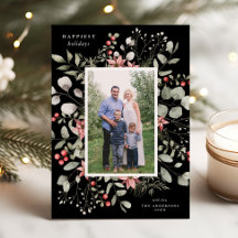 Elegant Winter Botanical Greenery Black One Photo