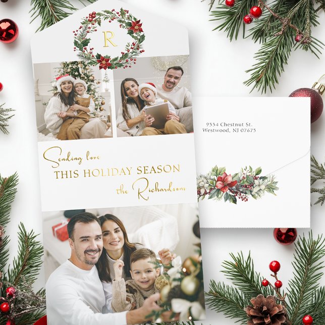 Elegant Winter Botanical Wreath 2-Photo Foil All-in-One-Einladung (Von Creator hochgeladen)