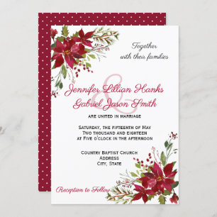 Elegant Winter Burgundy Poinsettia Floral Wedding Einladung