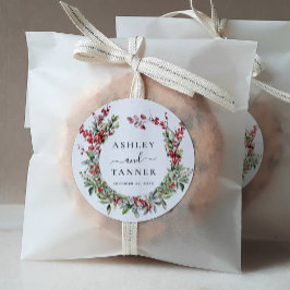Elegant Winter Christmas Floral Wedding Runder Aufkleber