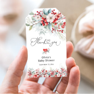 Elegant Winter Floral Baby Shower Vielen Dank Geschenkanhänger
