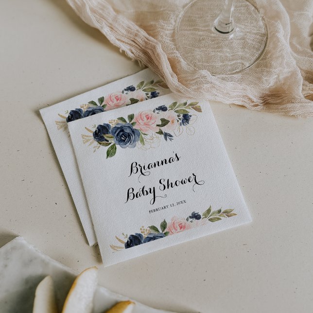 Elegant Winter Floral Calligraphy Baby Shower Serviette (Von Creator hochgeladen)