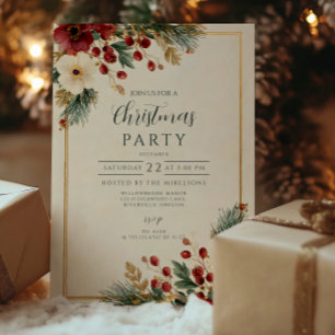 Elegant Winter Floral Frohe Weihnachten Einladung