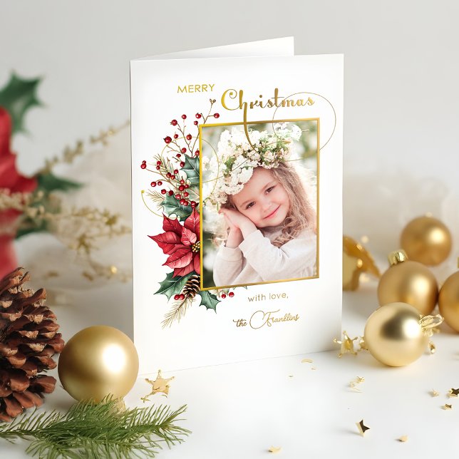 Elegant Winter Floral Gold Merry Christmas 1 Photo (Von Creator hochgeladen)