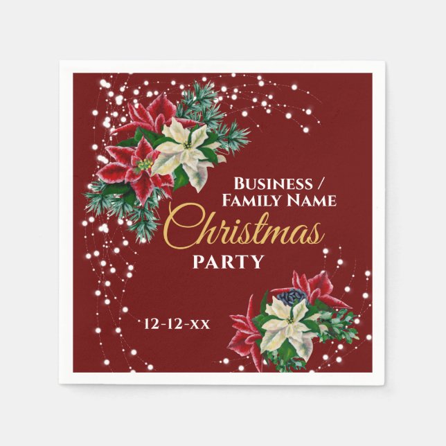 Elegant Winter Floral Poinsettia Party Red Serviette (Vorderseite)