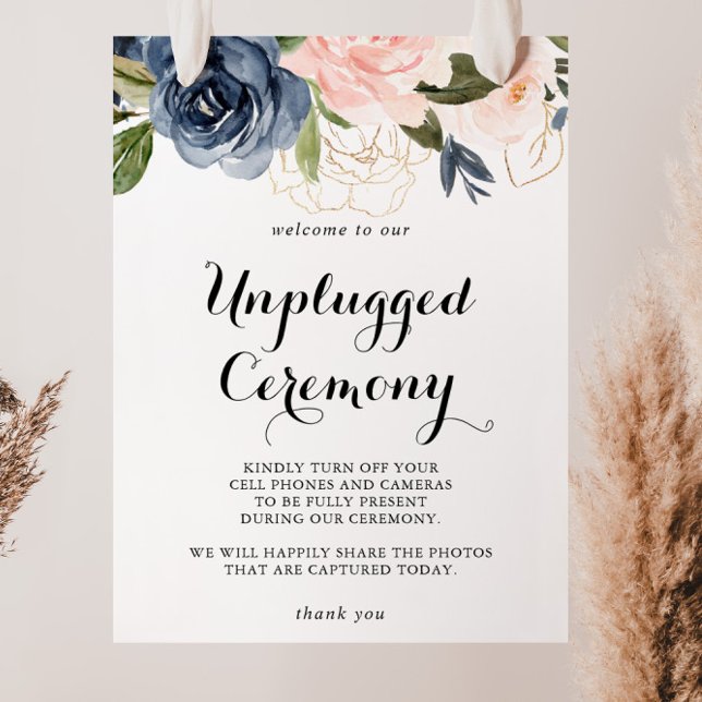 Elegant Winter Floral Unplugged Zeremony Sign Poster (Von Creator hochgeladen)