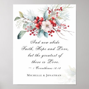 Elegant Winter Floral Wedding Scripture Christlich Poster