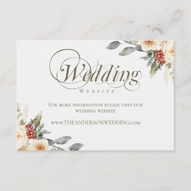 Elegant Winter Floral Wedding Website Begleitkarte (Vorderseite)
