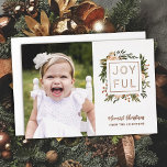 Elegant Winter Florals | Feierliche Weihnachten im Folien Feiertagskarte<br><div class="desc">Mit dieser 1-Foto-Foto-Karte können Sie Ihren Freunden und Ihrer Familie stilvolle, elegante Urlaubskarten zusenden. Es verfügt über ein handgemaltes Blumendesign in dunkelolivgrün, Terrakotta-Bronze-Orange, Elfenbein und Pfirsich über einen weißen Hintergrund (die Hintergrundfarbe kann auf Wunsch angepasst werden). Echte Folientext und quadratische Rahmen-Kontur fügen eine Touch Klasse hinzu. Die Rückseite enthält ein...</div>