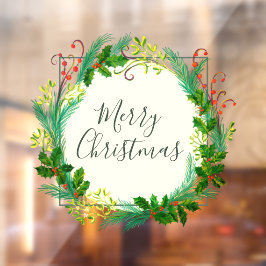 Elegant Winter Foliage Wreath Frohe Weihnachten Fensteraufkleber