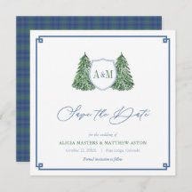 Elegant Winter Forest Wedding Monogram Tartan