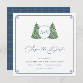 Elegant Winter Forest Wedding Monogram Tartan Save The Date