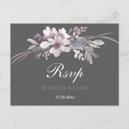 Elegant Winter Gray Floral Wedding RSVP Einladungspostkarte