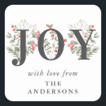 Elegant Winter Greenerity JOY Christmas Holiday Quadratischer Aufkleber<br><div class="desc">Dieses elegante und festliche Geschenketikett besticht durch das Wort JOY,  das von wunderschönen Aquarellen und Beeren auf klassisch weißem Hintergrund hervorgehoben wird. Passen Sie es mit Ihrem eigenen Namen und Text an. Dieses schöne Ferienhaus-Tag ist eine großartige Möglichkeit,  Ihre Geschenke an Familie und Freunde zu akzentuieren.</div>