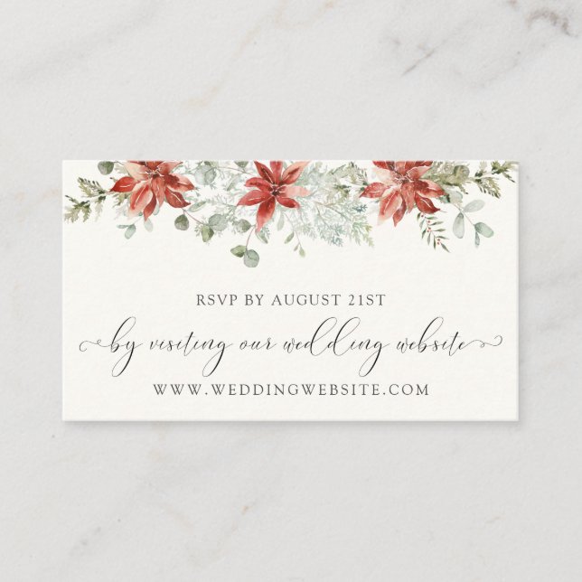 Elegant Winter Greenerity Wedding RSVP Online Card Begleitkarte (Vorderseite)
