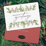 Elegant Winter Greenery Business ADD LOGO Feiertagskarte<br><div class="desc">Mit einer individuellen Weihnachtskarte senden Sie Ihren Kunden einen Feiertagssjubiläum. Dieses Business / Corporate Design zeichnet sich durch einen weißen Hintergrund mit traditioneller Wintergrün von Frühling und Beeren aus. Die Rückseite dieses Designs ermöglicht es Ihnen,  Ihr Firmenlogo sowie eine individuelle Nachricht an Ihre Kunden einzubinden!</div>