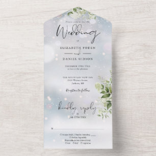 Elegant Winter Greenery Floral Wedding All In One Einladung