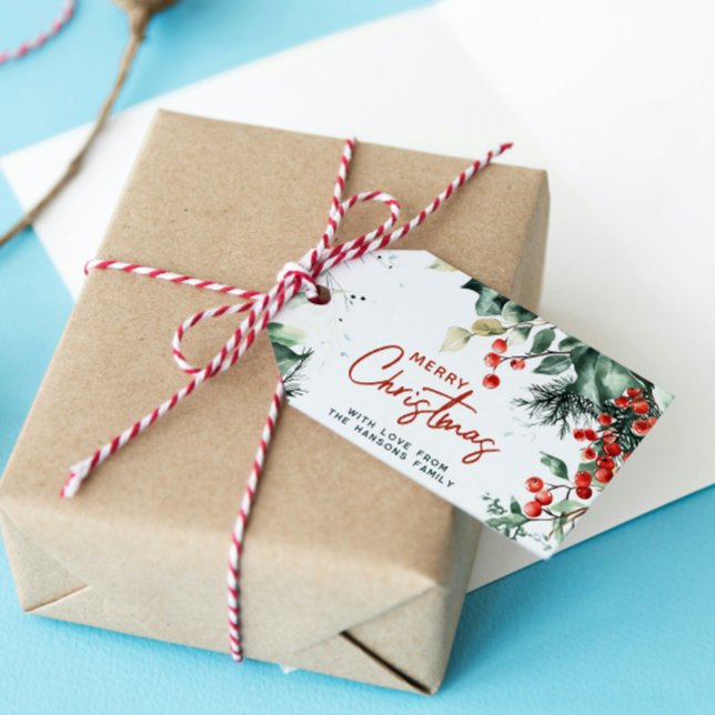 Elegant Winter Greenery Merry Christmas Custom Geschenkanhänger (Von Creator hochgeladen)