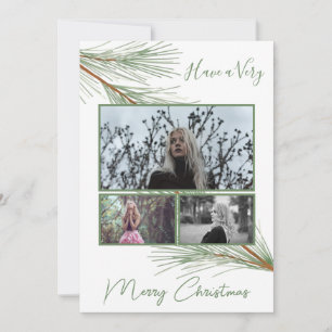 Elegant Winter Greenery Merry Christmas Tree Foto Feiertagskarte