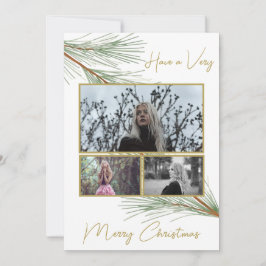 Elegant Winter Greenery Merry Christmas Tree Foto Feiertagskarte