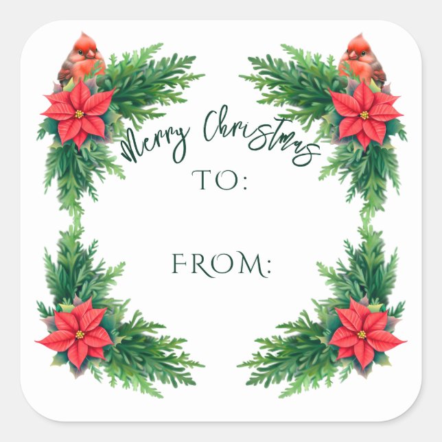 Elegant Winter Greenery Quadratischer Aufkleber (Vorderseite)