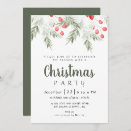 Elegant Winter Greenery Watercolor Christmas Party Einladung