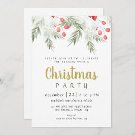 Elegant Winter Greenery Watercolor Christmas Party Einladung