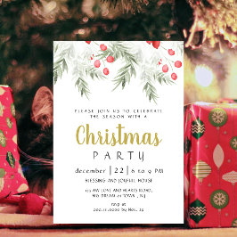 Elegant Winter Greenery Watercolor Christmas Party Einladung