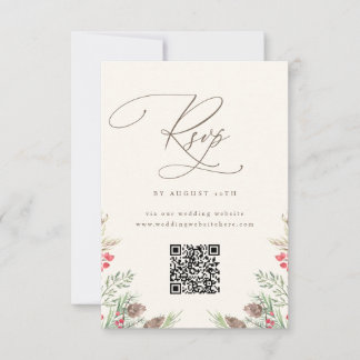 Elegant Winter Greenery Watercolor Wedding QR RSVP Einladung