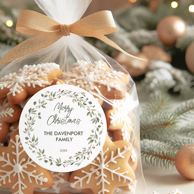 Elegant Winter Greenery Wreath Runder Aufkleber (Von Creator hochgeladen)