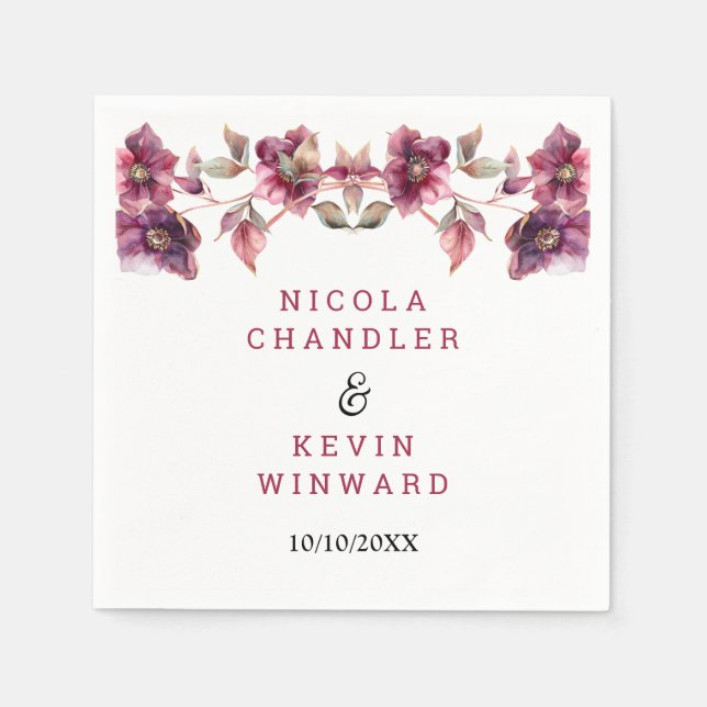 Elegant Winter Hellebore Floral Burgundy Wedding Serviette (Vorderseite)