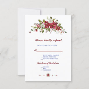 Elegant Winter Holiday Poinsettia Wedding RSVP Karte