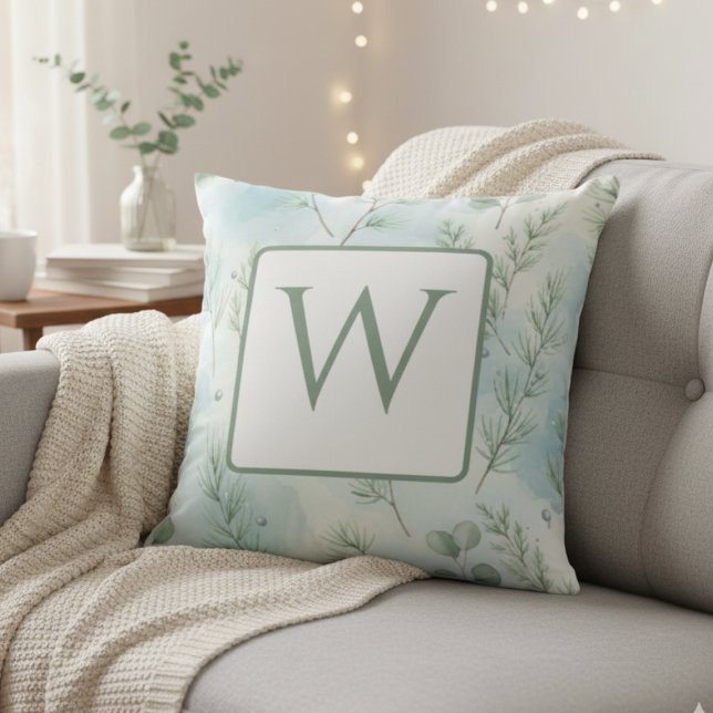 Elegant Winter Monogram  Kissen (Blue winter monogram pillow)