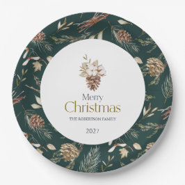 Elegant Winter Paper Plates with Pinecones Pappteller
